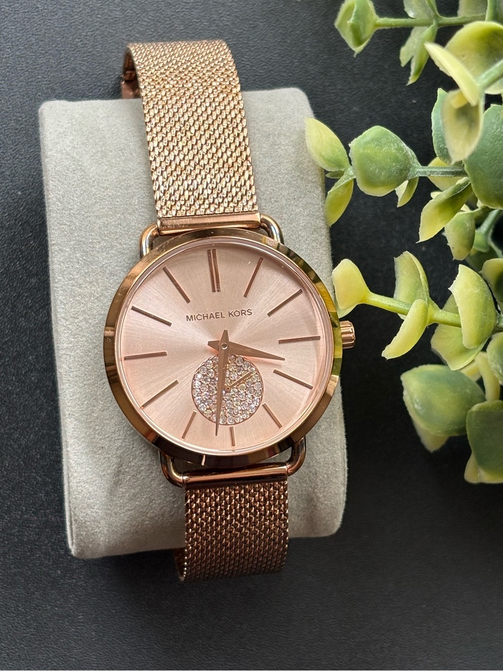 Michael Kors Rose Gold Crystal Accent Mesh Bracelet Watch